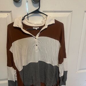 Maurices Brown, White, and Gray Colorblock Top